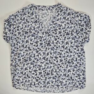 Gap Blouse Womens Small White Blue Floral V-neck‎ High Low Hem Cottagecore Style